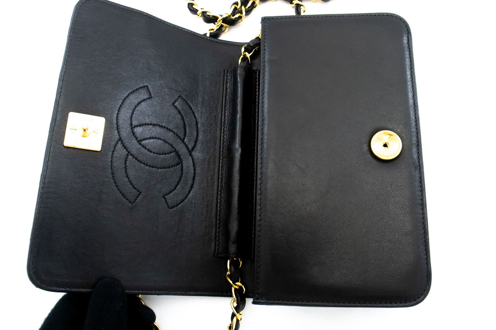 Chanel Vintage Full Flap Quilted Lambskin Black Leather Shoulder Bag Bag (Pre-Owned)