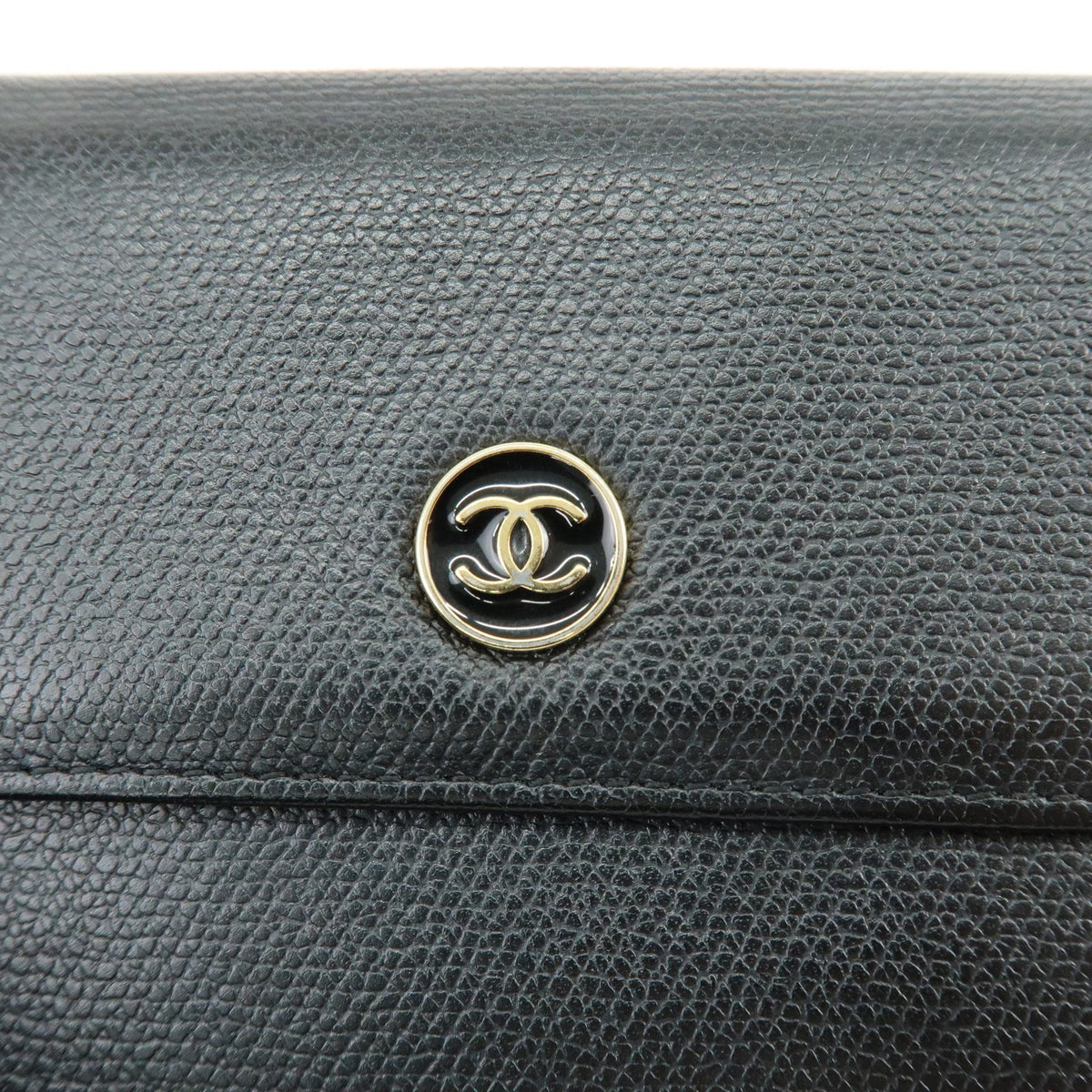 Chanel Cc Button Coin Purse Leather Black Calfskin Card Holders Accessory (Pre-Owned)
