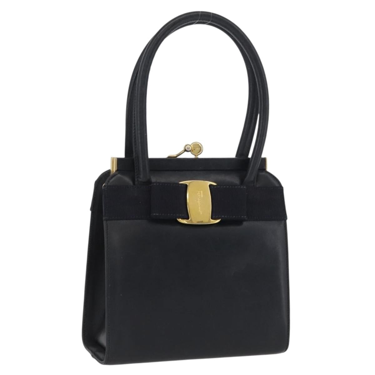 Salvatore Ferragamo Convertible Vara Bow Tote Leather Navy Leather Handbag (Pre-Owned)