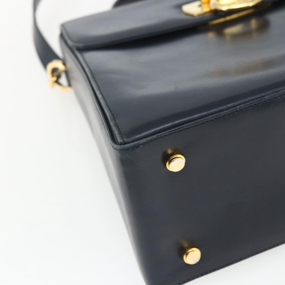 Salvatore Ferragamo Gancini Convertible Top Handle Leather Navy Leather Handbag (Pre-Owned)