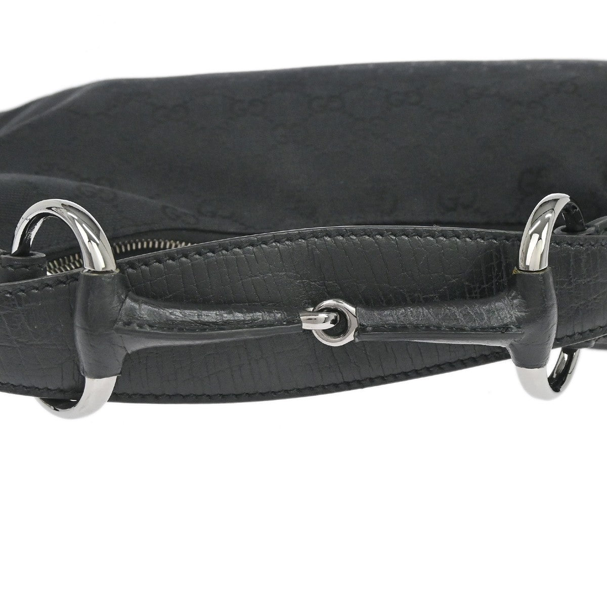 Gucci Horsebit Hobo Gg Canvas Black Canvas Handbag (Pre-Owned)