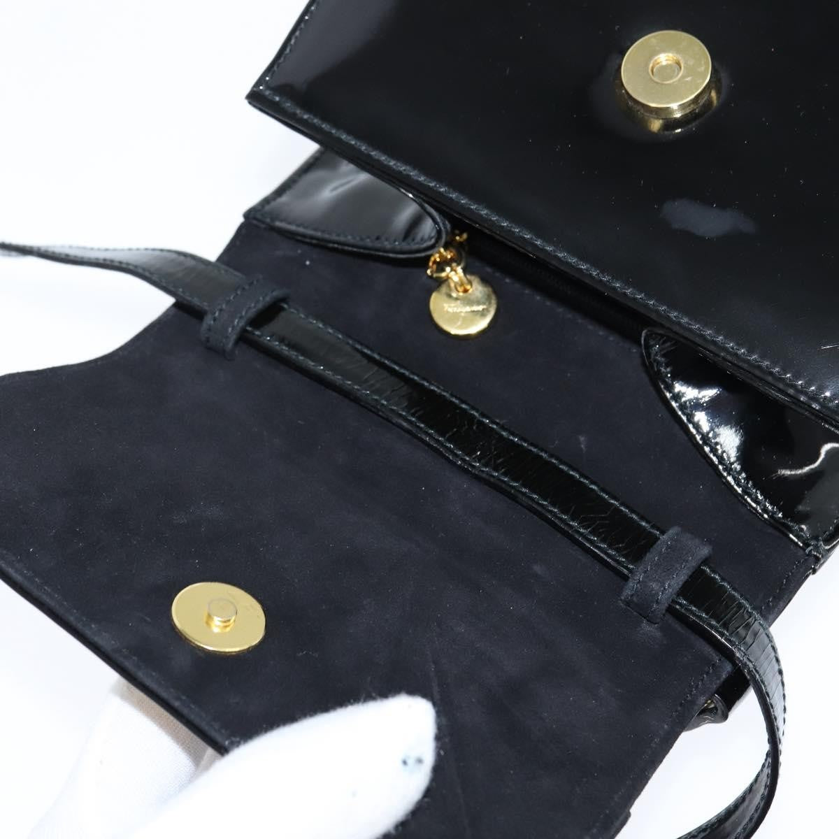 Salvatore Ferragamo Vala Patent Leather Black Patent_Leather Handbag (Pre-Owned)