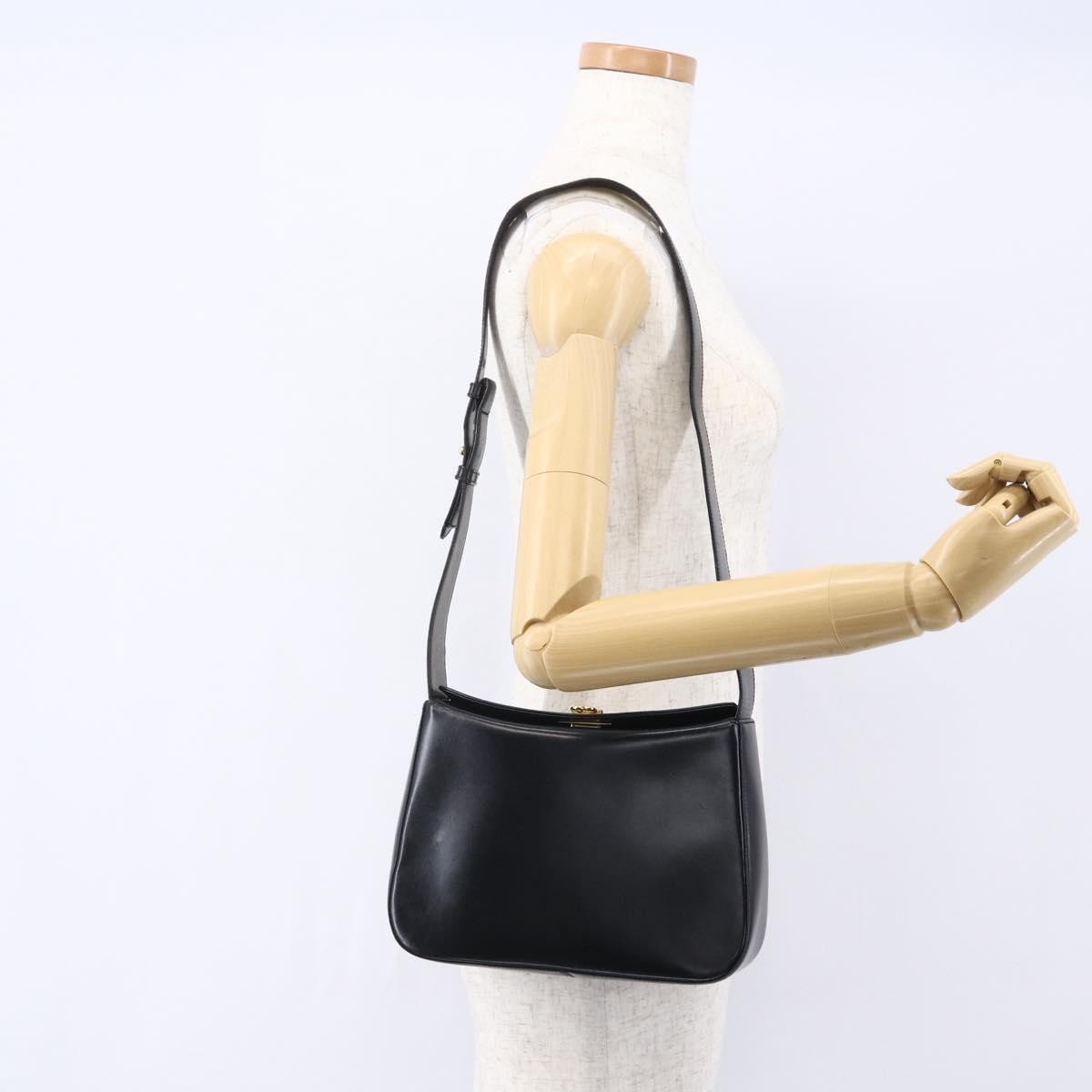 Salvatore Ferragamo Gancini Leather Black Leather Shoulder Bag Bag (Pre-Owned)