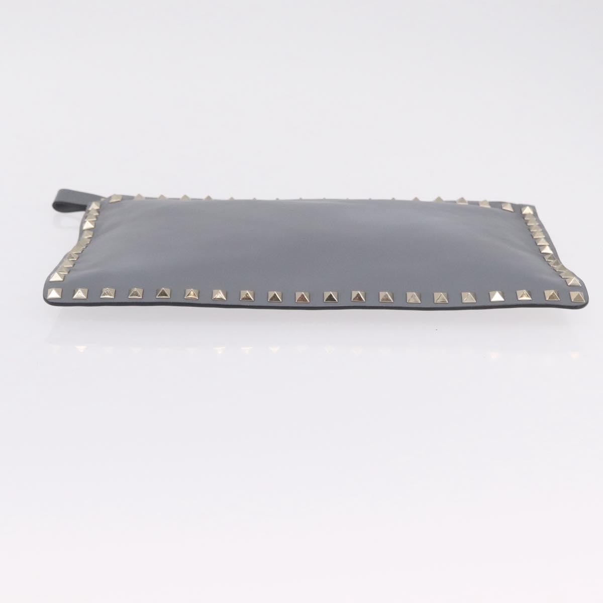 Valentino Garavani Rockstud Pouch Leather Gray Leather Clutche & Pouche Bag (Pre-Owned)