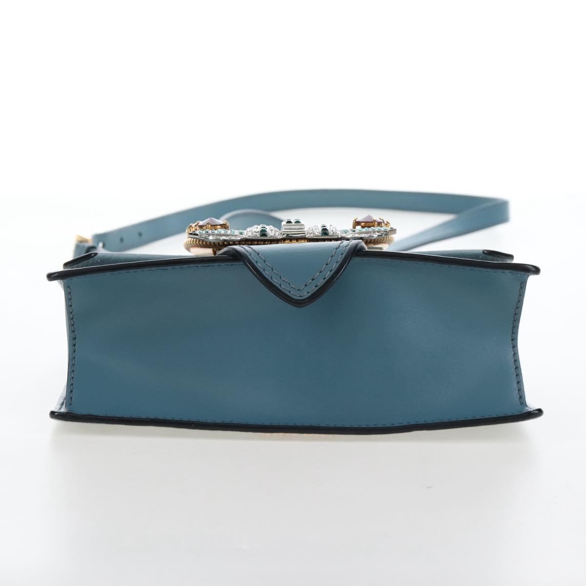 Miu Miu Madras Crystal Buckle Leather Blue Leather Shoulder Bag Bag (Pre-Owned)