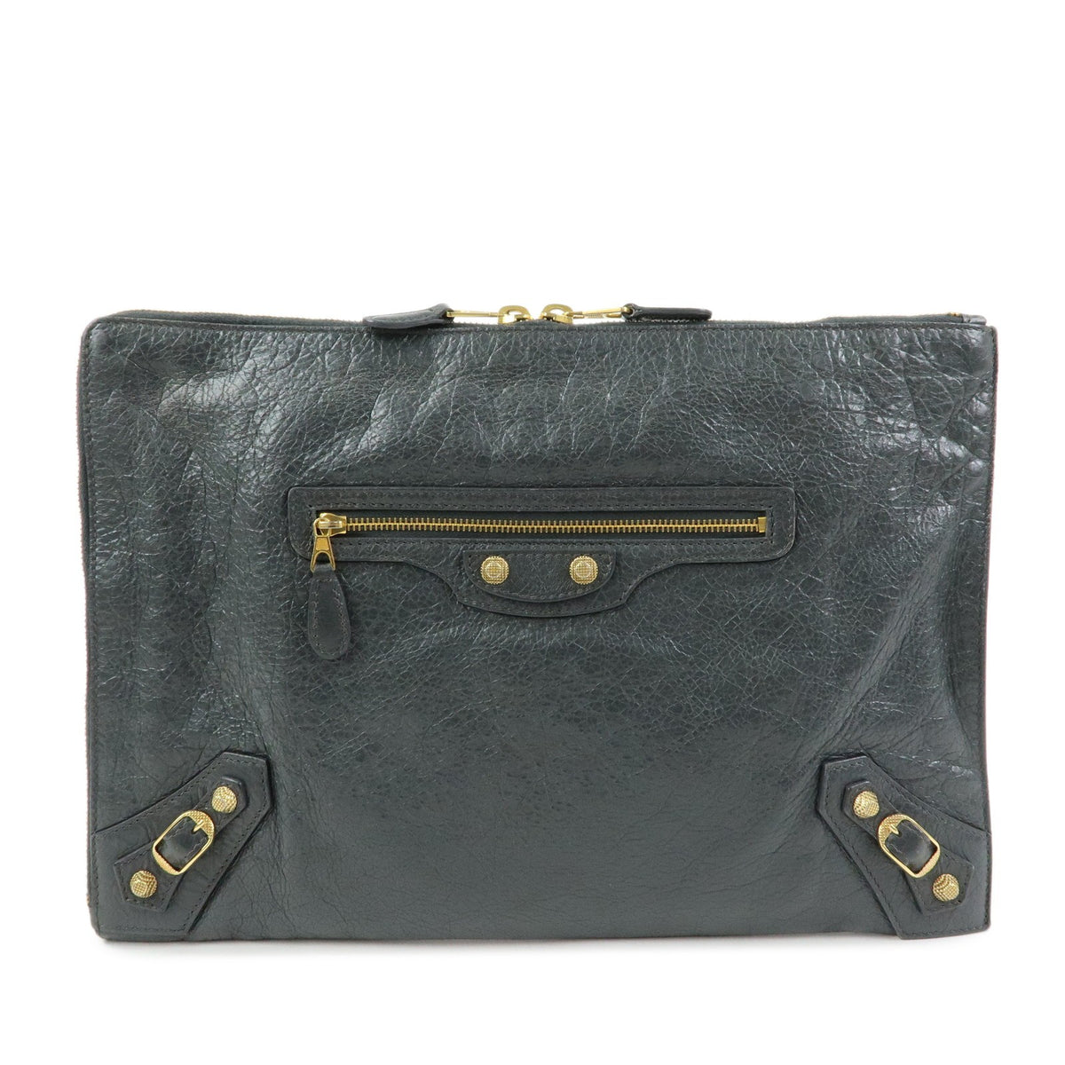 Balenciaga Zip Around Giant Studs Clutch Leather Gray Leather Clutche & Pouche Bag (Pre-Owned)