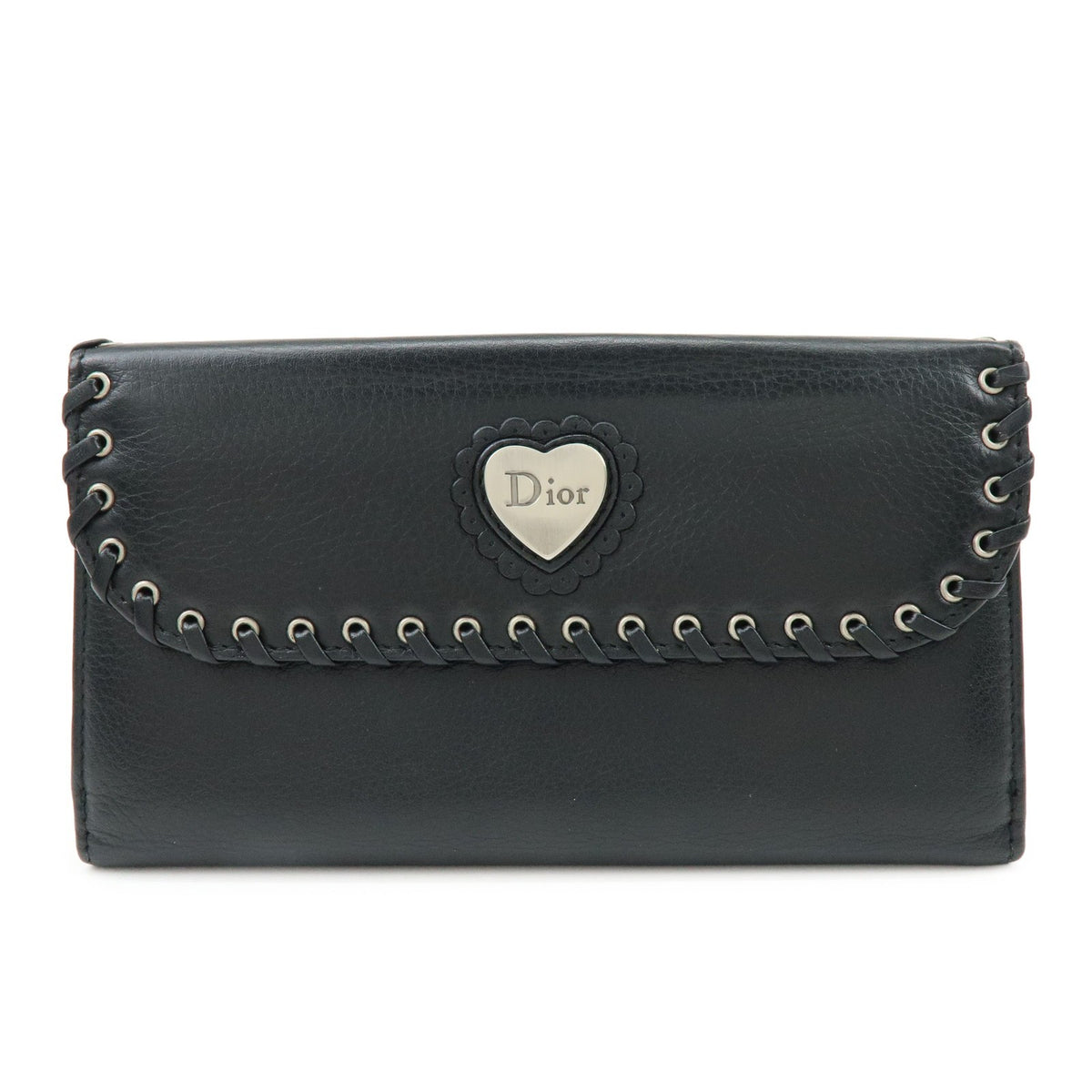 Christian Dior Trotter / Heart Motif Wallet Leather Black Leather Wallets Accessory (Pre-Owned)