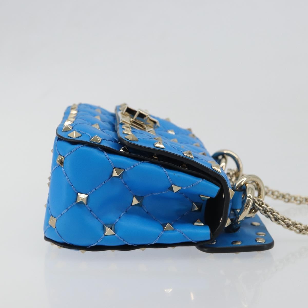 Valentino Garavani Rockstud Spike Flap Quilted Leather Blue Leather Shoulder Bag Bag (Pre-Owned)