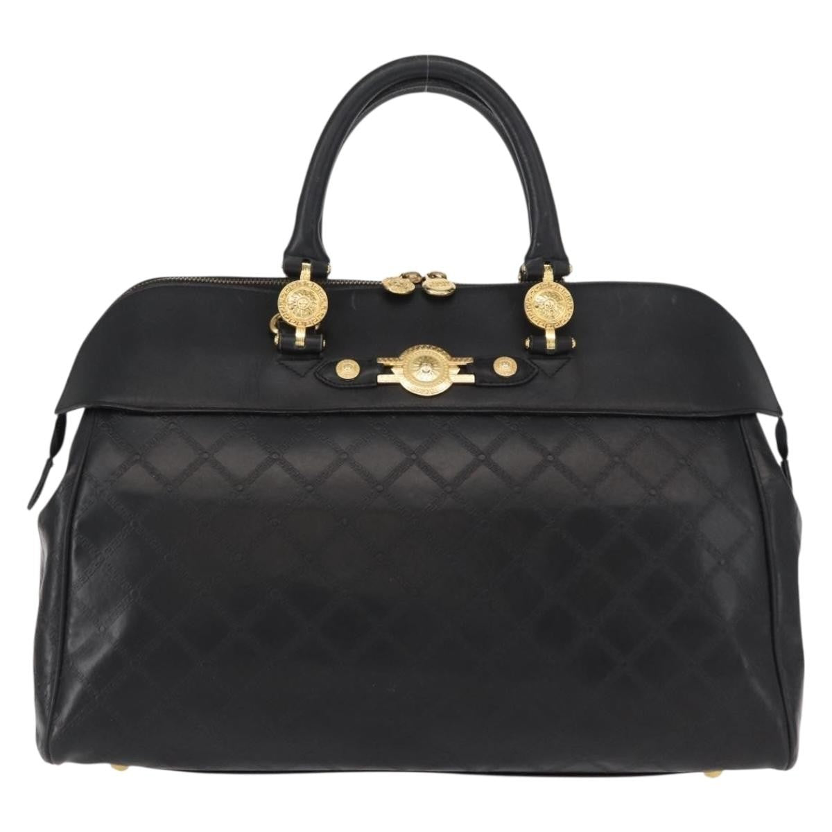 Versace Vintage Sun Duffle Embossed Leather Yellow Leather Handbag (Pre-Owned)