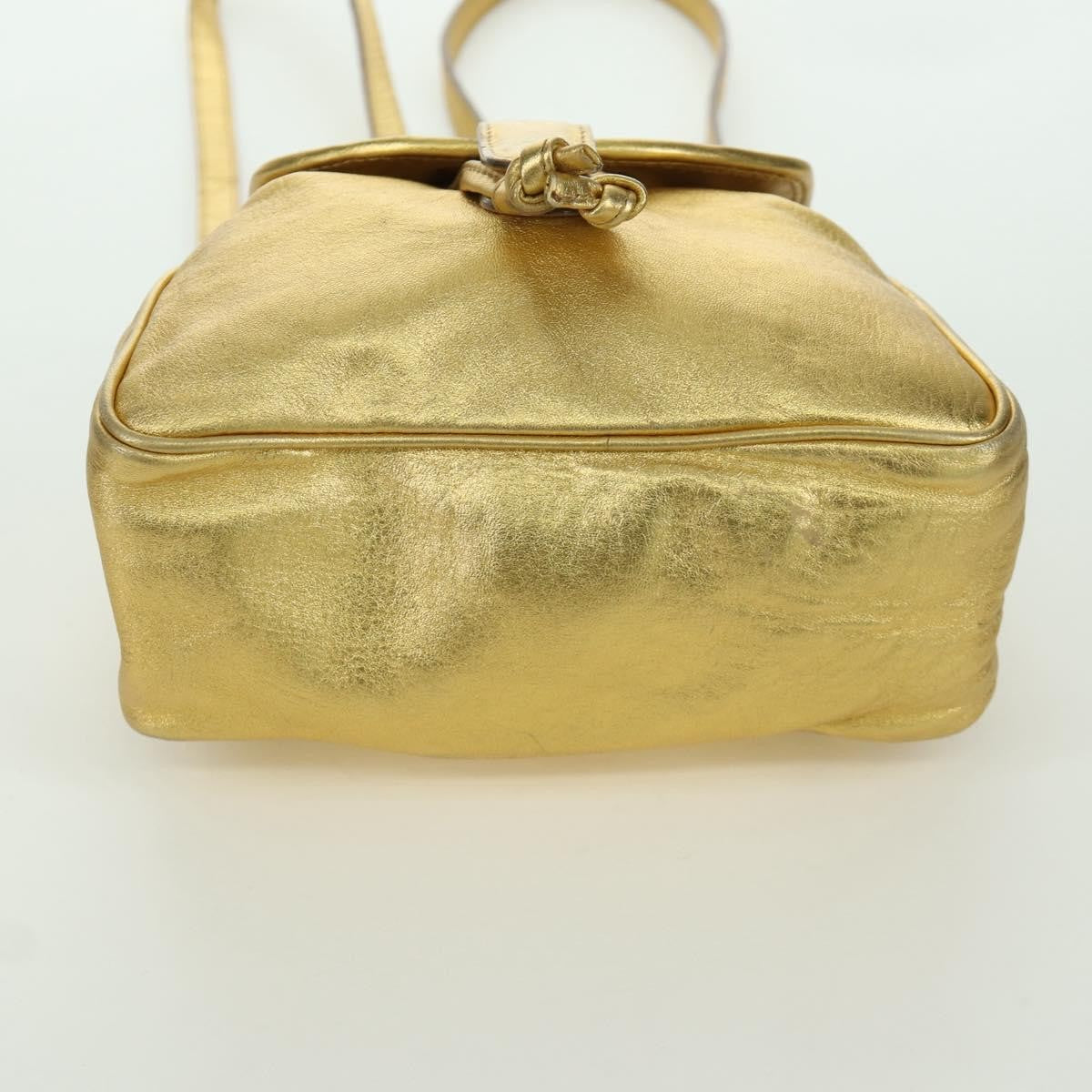 Bottega Veneta Backpack Leather With Intrecciato Gold Leather Backpack Bag (Pre-Owned)