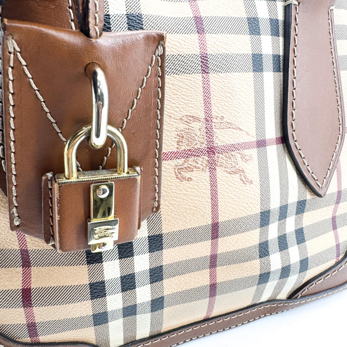 Burberry Orchard Haymarket Coated Canvas Brown Canvas Handbag (Pre-Owned)