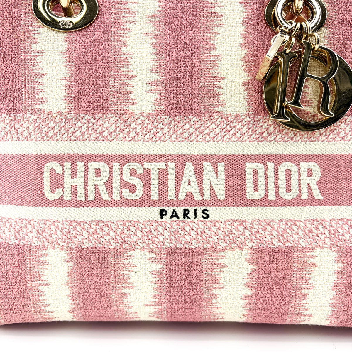 Christian Dior Lady D-Lite Embroidered Canvas Pink Canvas Handbag (Pre-Owned)
