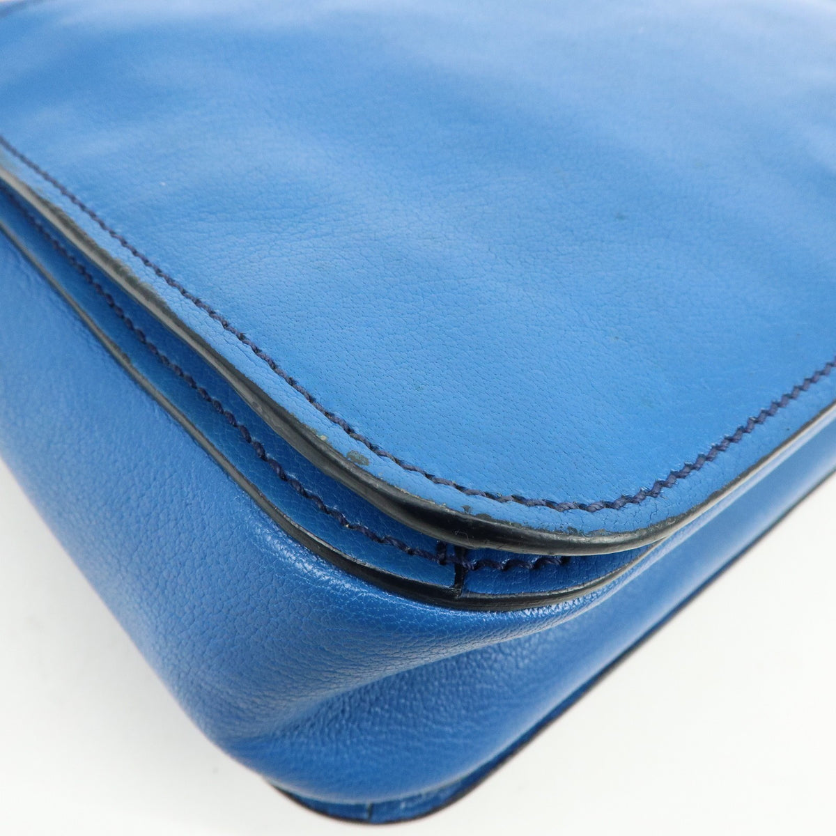 Miu Miu Madras Top Handle Leather Blue Leather Handbag (Pre-Owned)