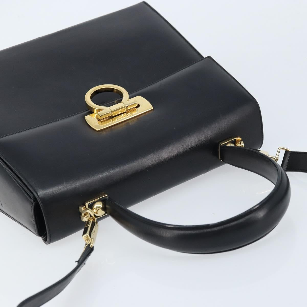 Salvatore Ferragamo Gancini Convertible Top Handle Leather Black Leather Handbag (Pre-Owned)