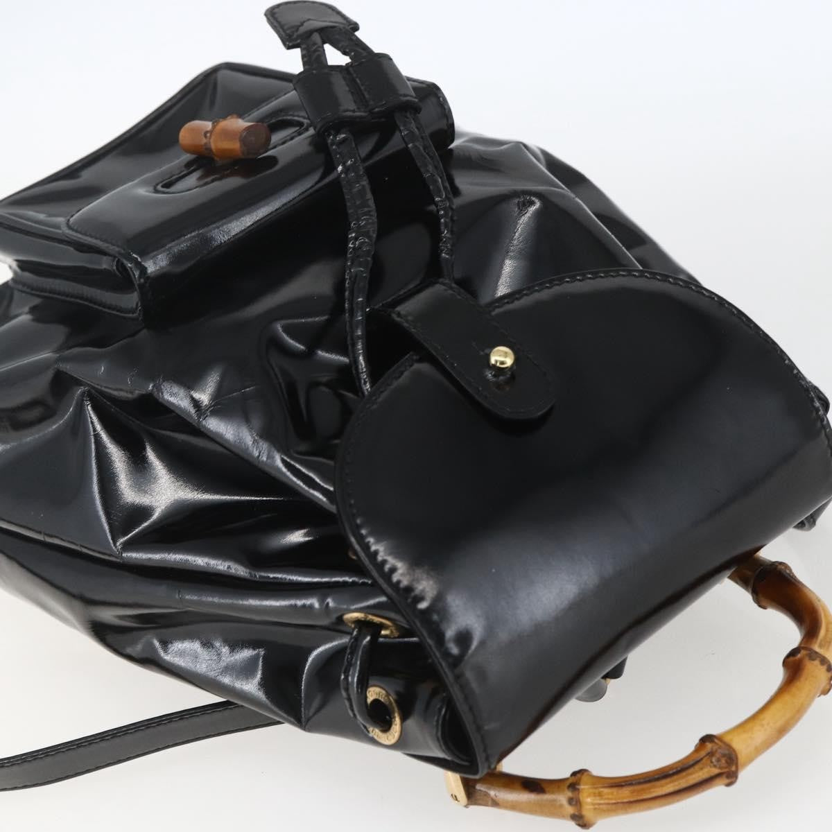 Gucci Vintage Bamboo Patent Black Patent_Leather Backpack Bag (Pre-Owned)