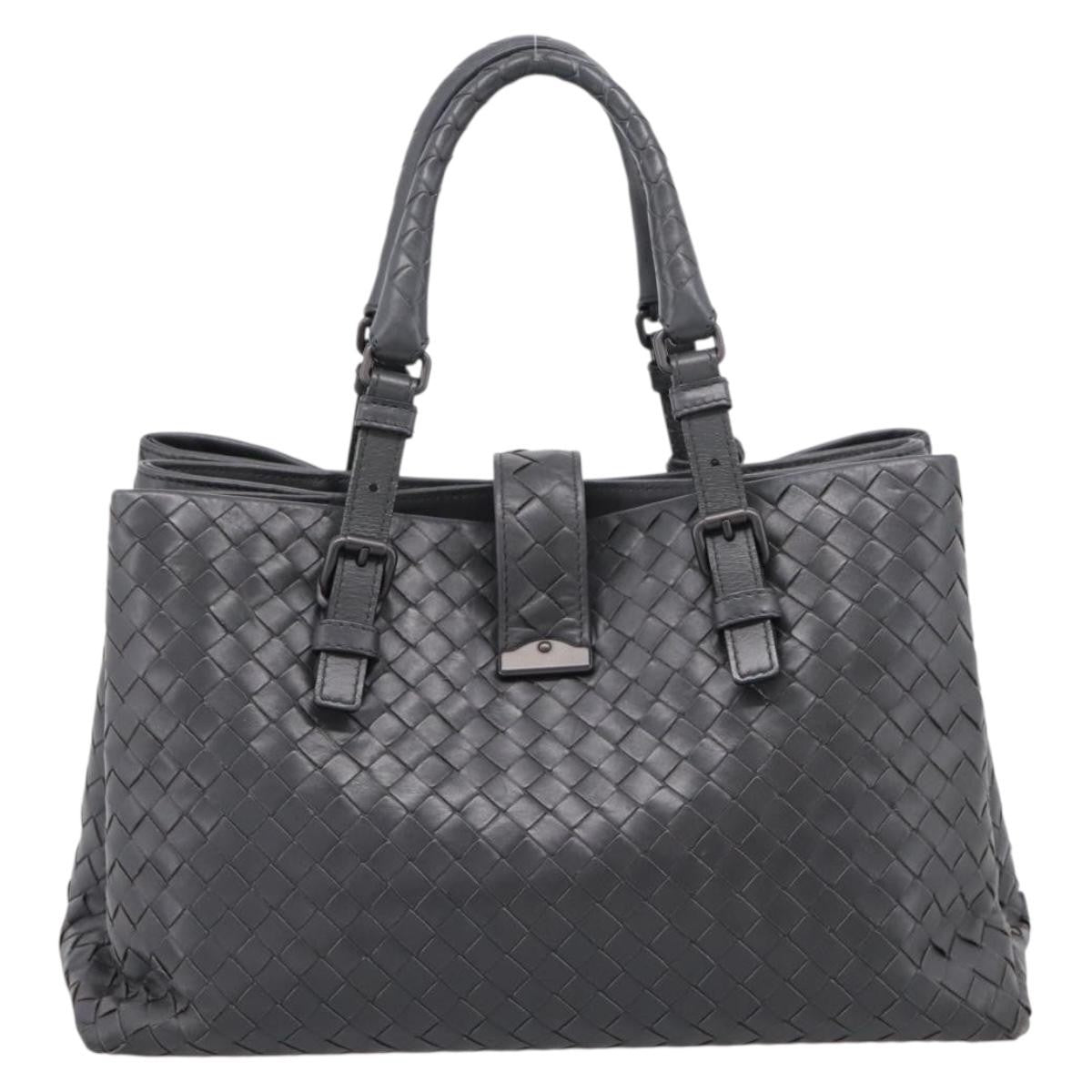 Bottega Veneta Roma Intrecciato Nappa Gray Leather Handbag (Pre-Owned)