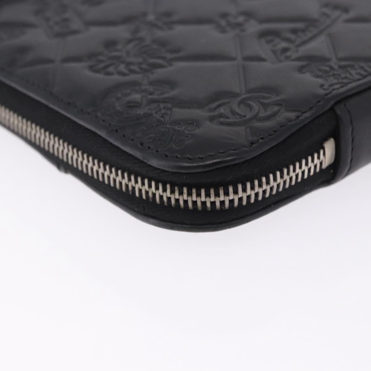 Chanel Zip Around Ipad Case Quilted Lambskin Black Leather Tech Accessory Accessory (Pre-Owned)