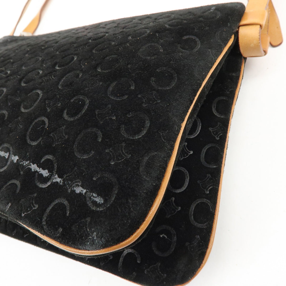 Celine C Macadam Shoulder Suede Black Suede Handbag (Pre-Owned)