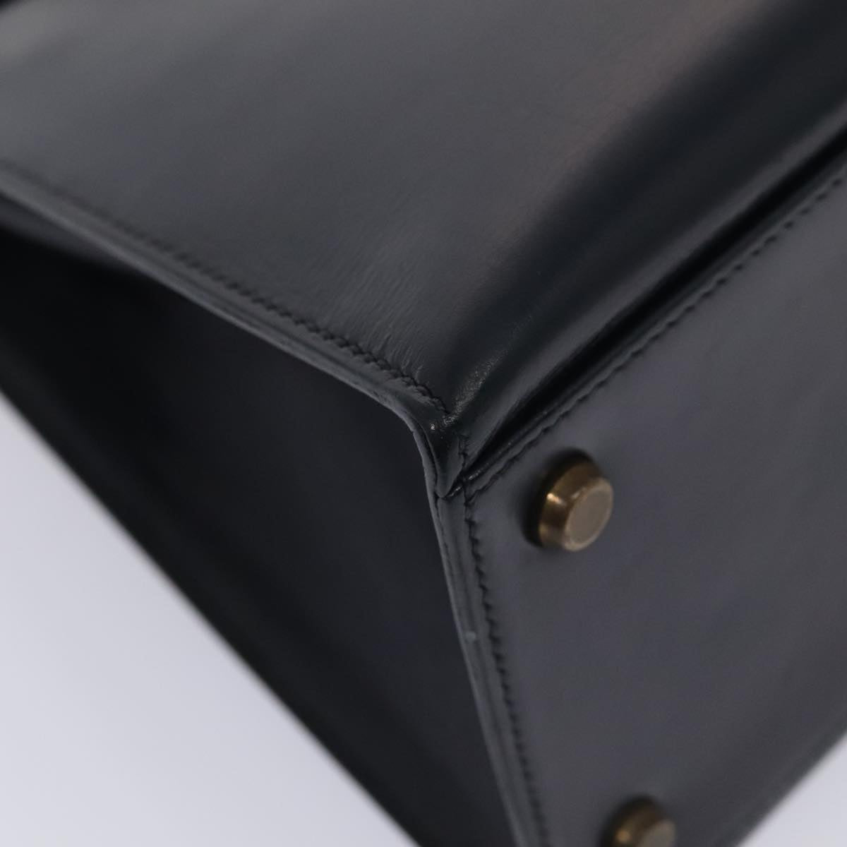 Hermes Kelly Black Box Calf With Gold Hardware Navy Leather Handbag (Pre-Owned)