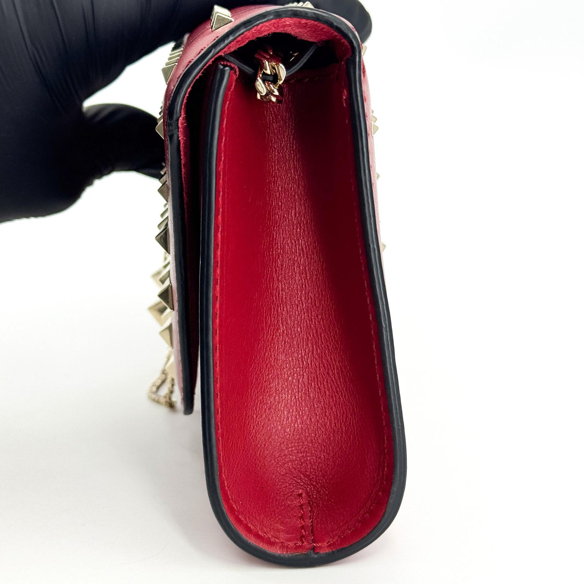 Valentino Garavani Demilune Clutch Studded Leather Red Leather Clutche & Pouche Bag (Pre-Owned)