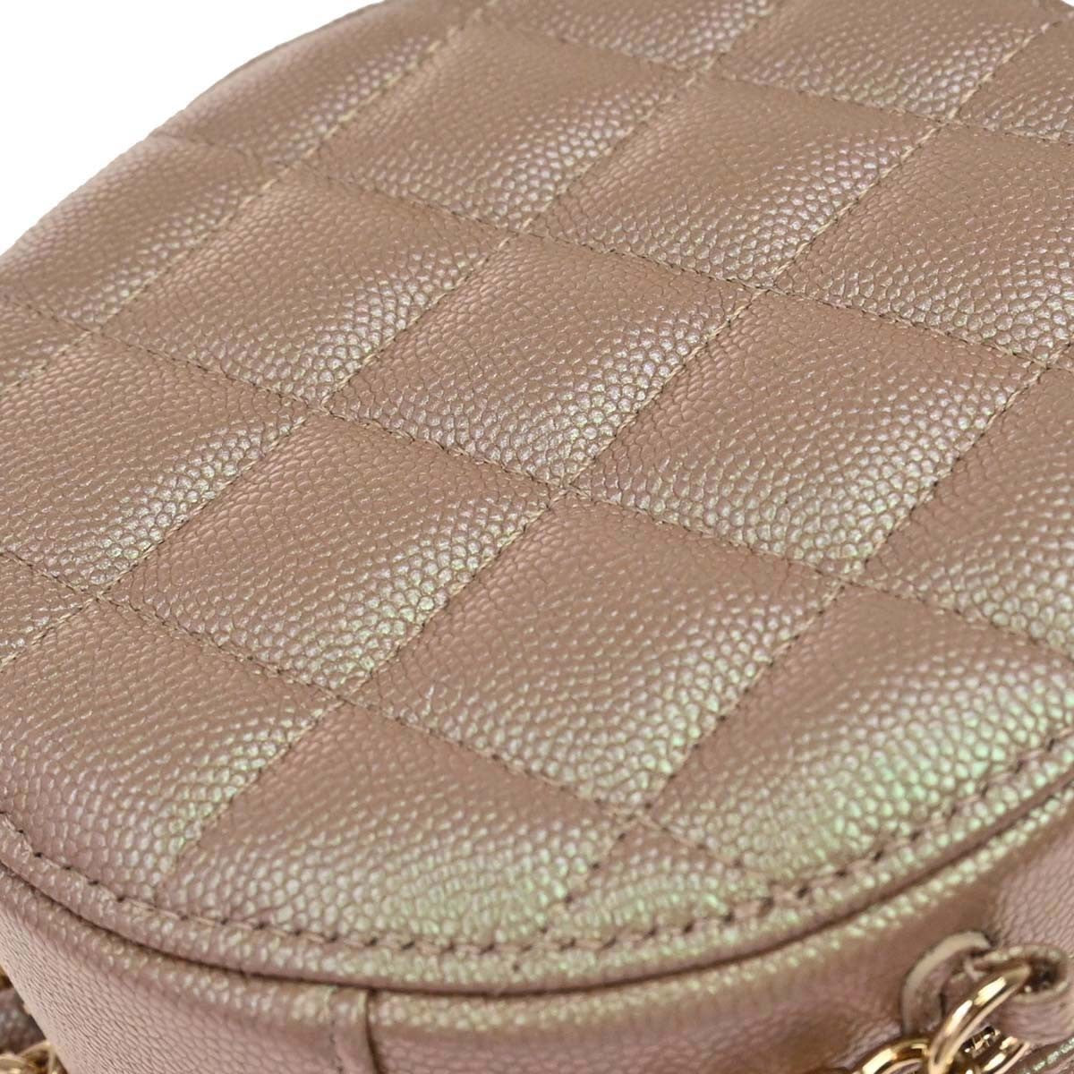 Chanel Round Chain Quilted Caviar Beige Leather Shoulder Bag Bag (Pre-Owned)