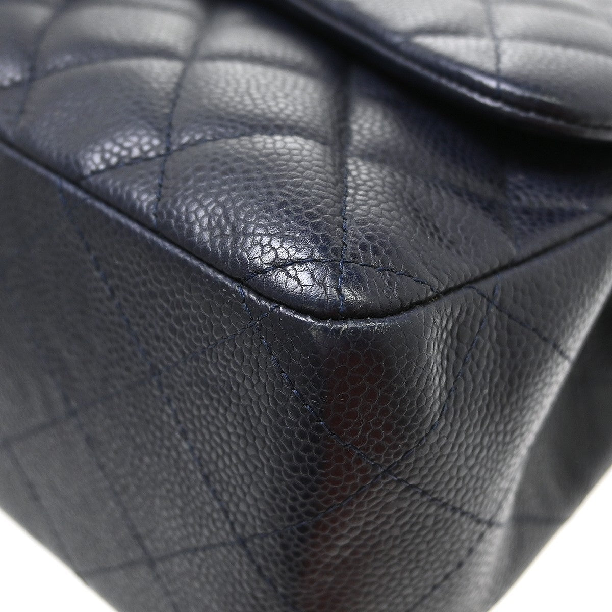 Chanel Vintage Classic Double Flap Quilted Caviar Navy Leather Shoulder Bag Bag (Pre-Owned)