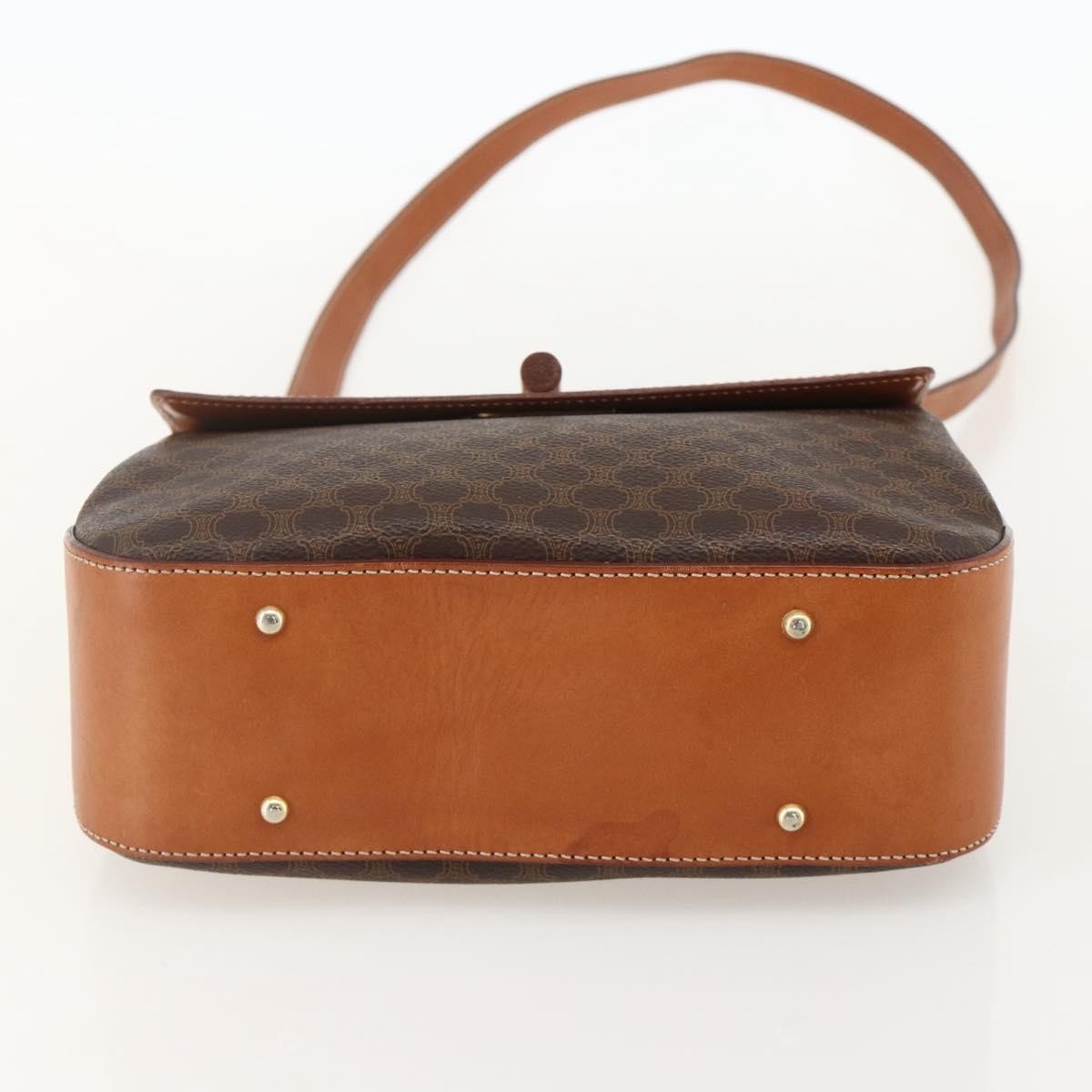 Celine Vintage Convertible Top Handle Macadam Coated Canvas Brown Pvc Handbag (Pre-Owned)