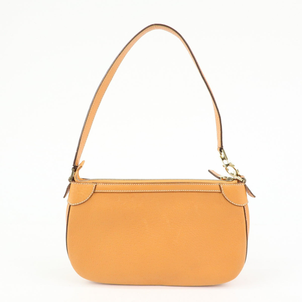 Salvatore Ferragamo Gancini Top Handle Leather Orange Leather Handbag (Pre-Owned)