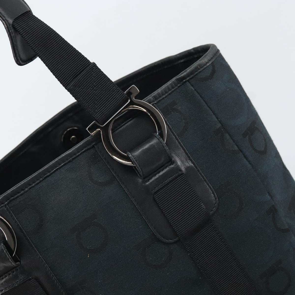 Salvatore Ferragamo Gancini Tote Canvas Navy Canvas Tote Bag Bag (Pre-Owned)
