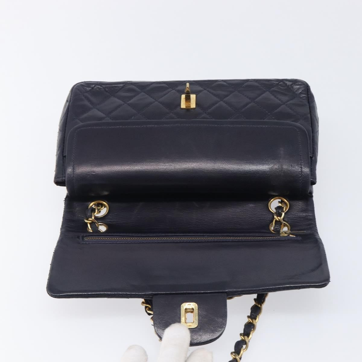 Chanel Timeless - Classic Double Flap Quilted Lambskin Navy Leather Handbag (Pre-Owned)