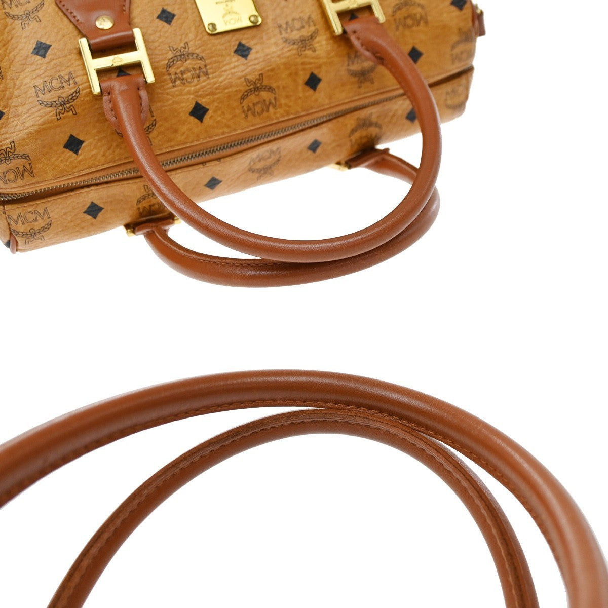 MCM Visetos Logogramme Canvas And Leather Brown Leather Handbag (Pre-Owned)
