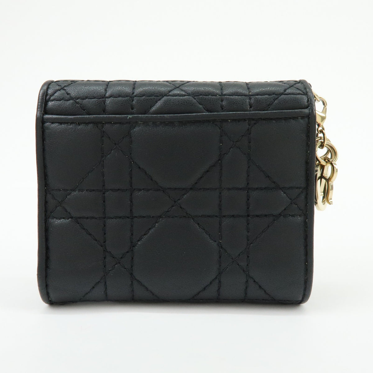 Christian Dior Lady Dior Lotus Cannage Quilt Lambskin Black Leather Wallets Accessory (Pre-Owned)