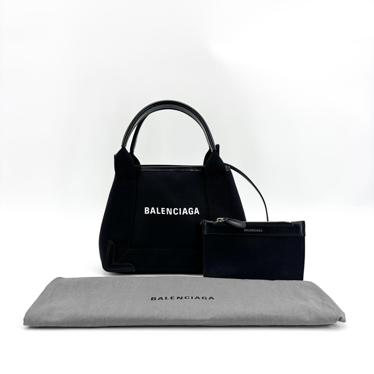 Balenciaga Navy Cabas Canvas With Leather Black Canvas Tote Bag Bag (Pre-Owned)