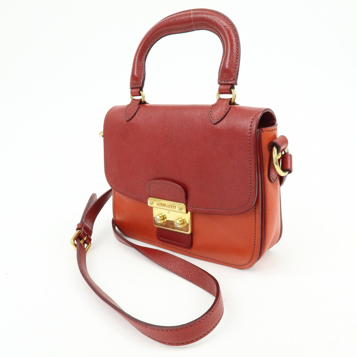 Miu Miu Madras Top Handle Leather Red Leather Handbag (Pre-Owned)