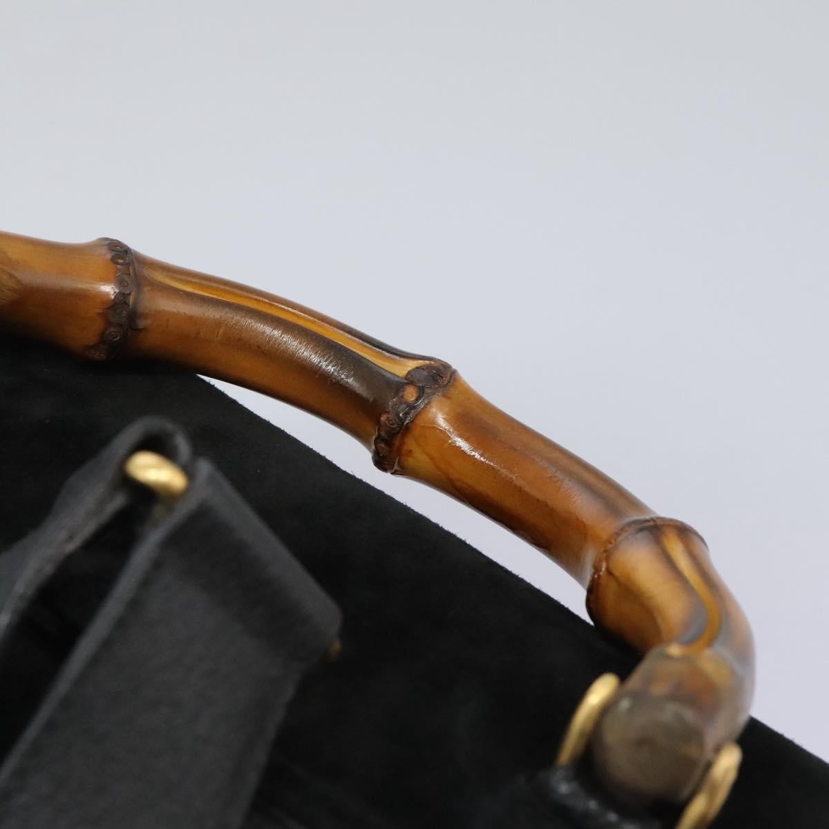 Gucci Vintage Bamboo Suede And Leather Black Suede Backpack Bag (Pre-Owned)
