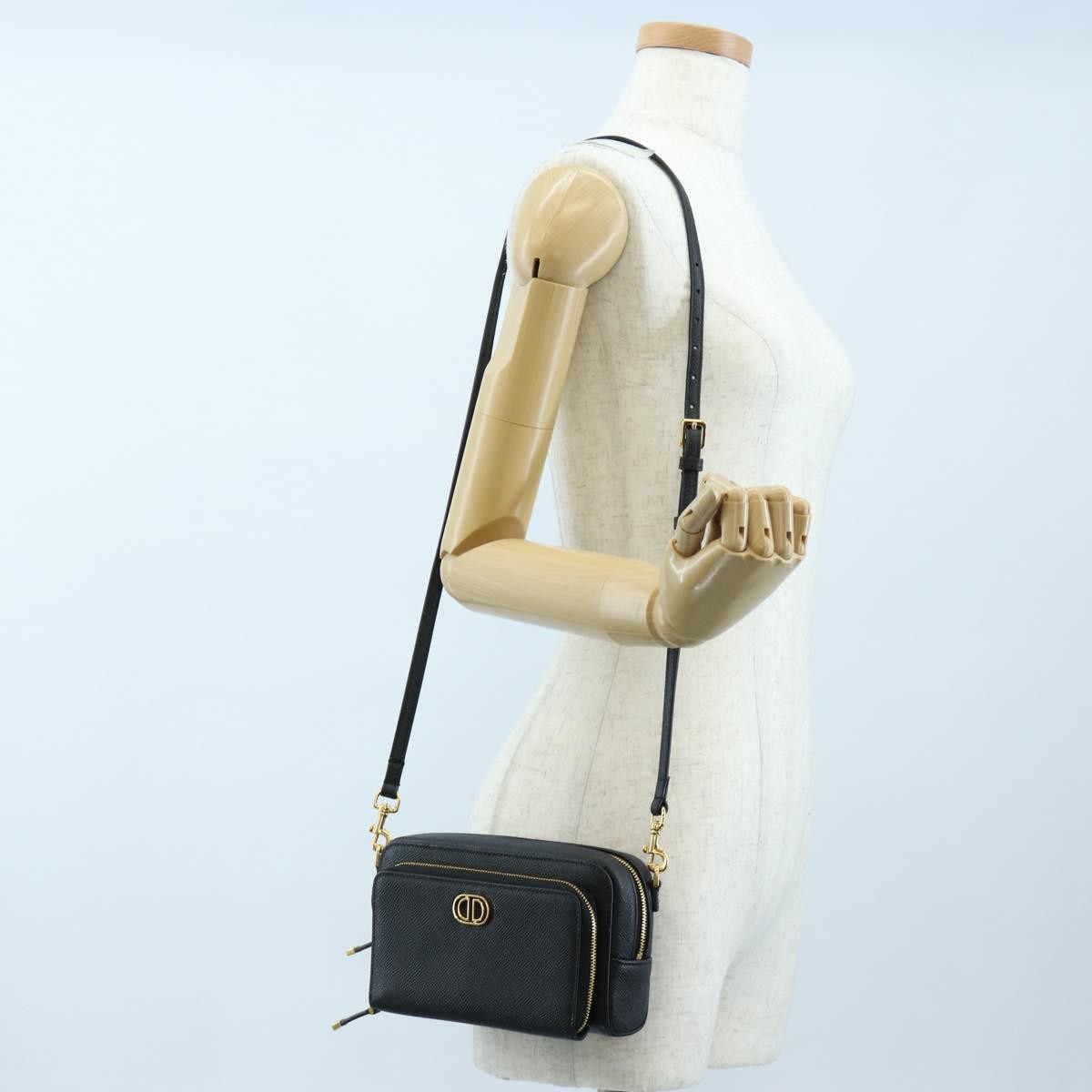 Christian Dior Caro Double Leather Black Leather Crossbody Bag Bag (Pre-Owned)