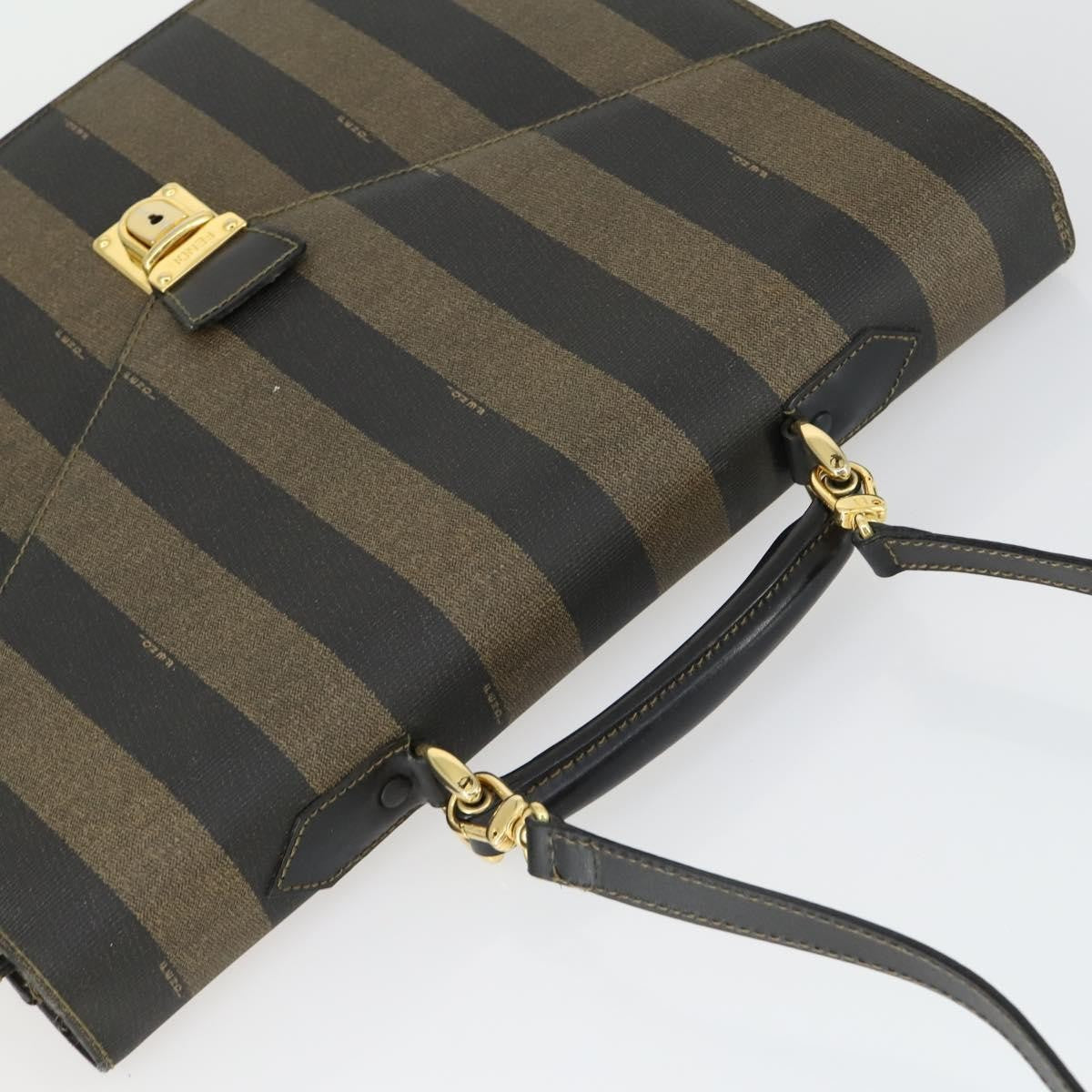 Fendi Vintage Pequin Coated Canvas Brown Canvas Briefcase Bag (Pre-Owned)