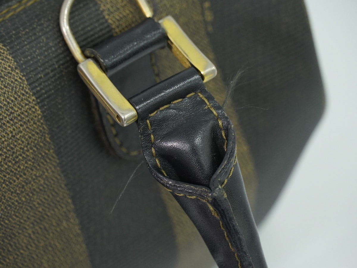 Fendi Vintage Pequin Convertible Boston Coated Canvas Khaki Canvas Handbag (Pre-Owned)