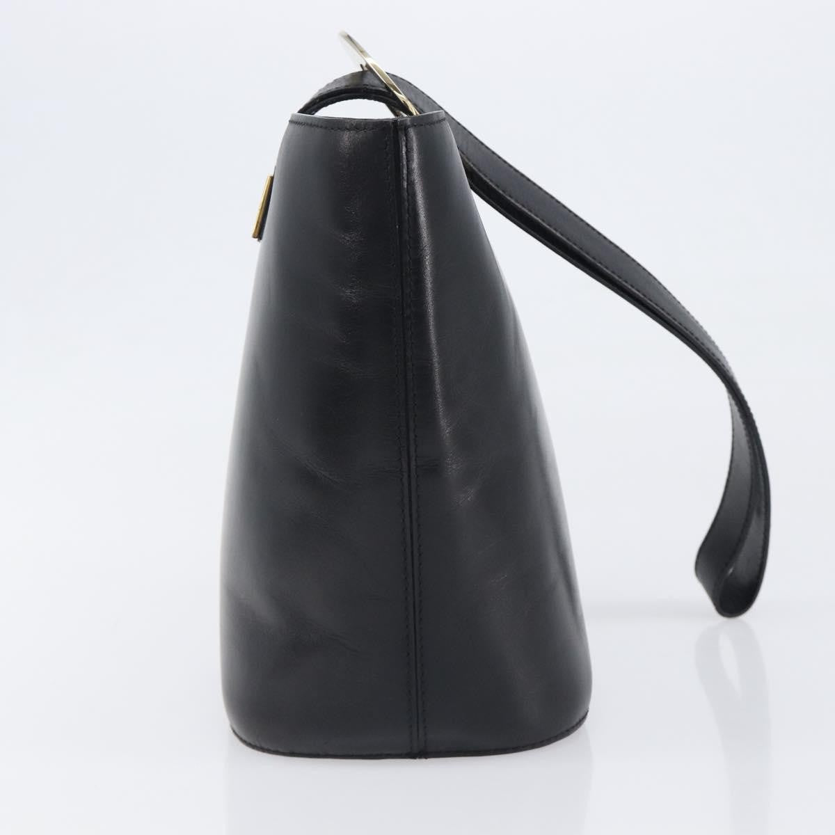 Celine Shoulder Bag Circle Logo Leather Black Leather Shoulder Bag Bag (Pre-Owned)
