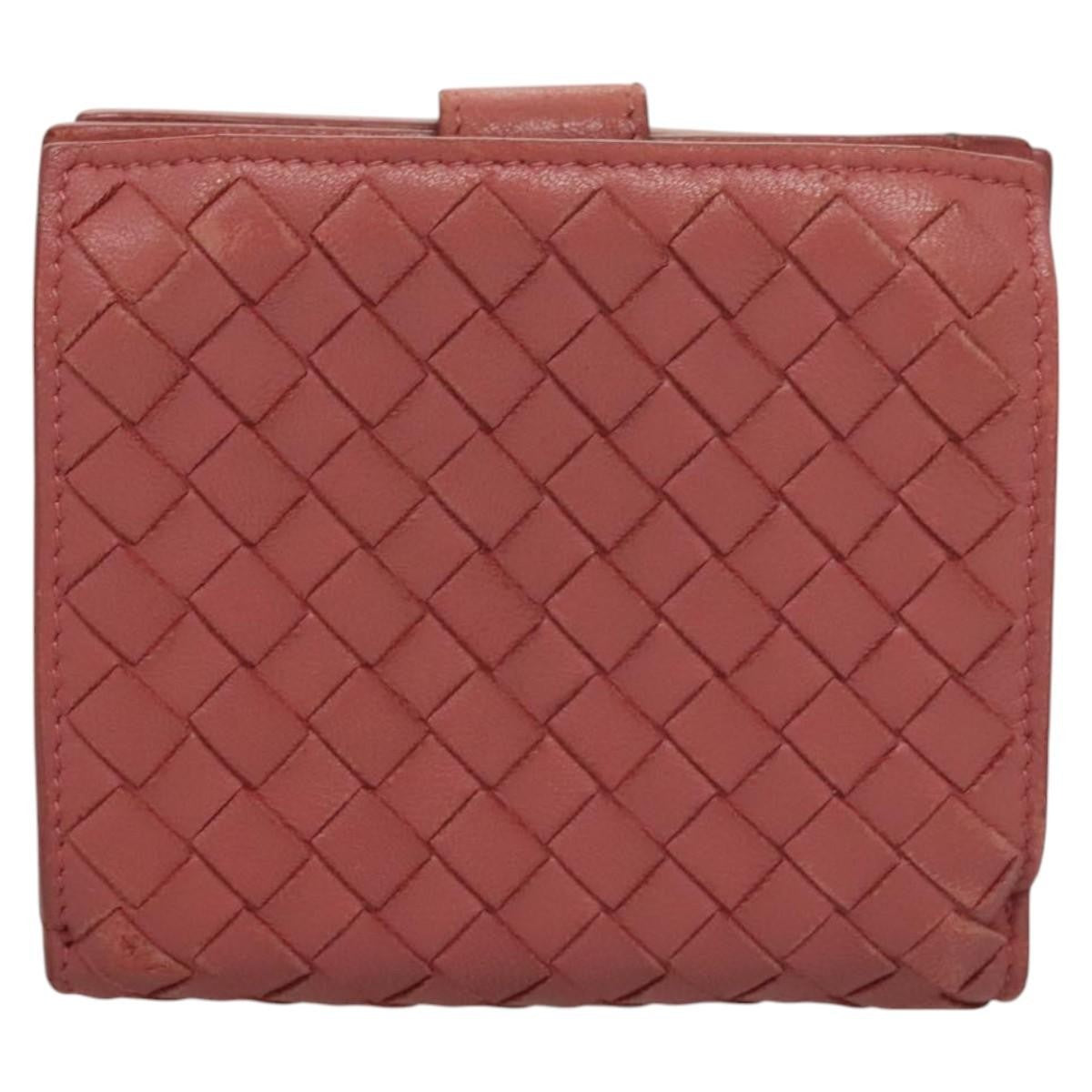 Bottega Veneta Bifold Coin Pocket Card Holder Intrecciato Nappa Pink Leather Wallets Accessory (Pre-Owned)