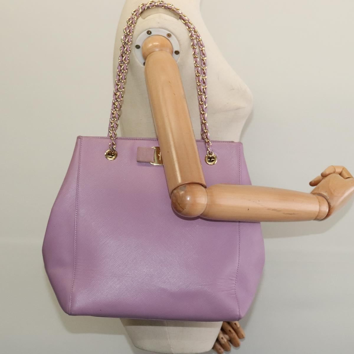 Salvatore Ferragamo Vara Bow Chain Tote Leather Purple Leather Tote Bag Bag (Pre-Owned)