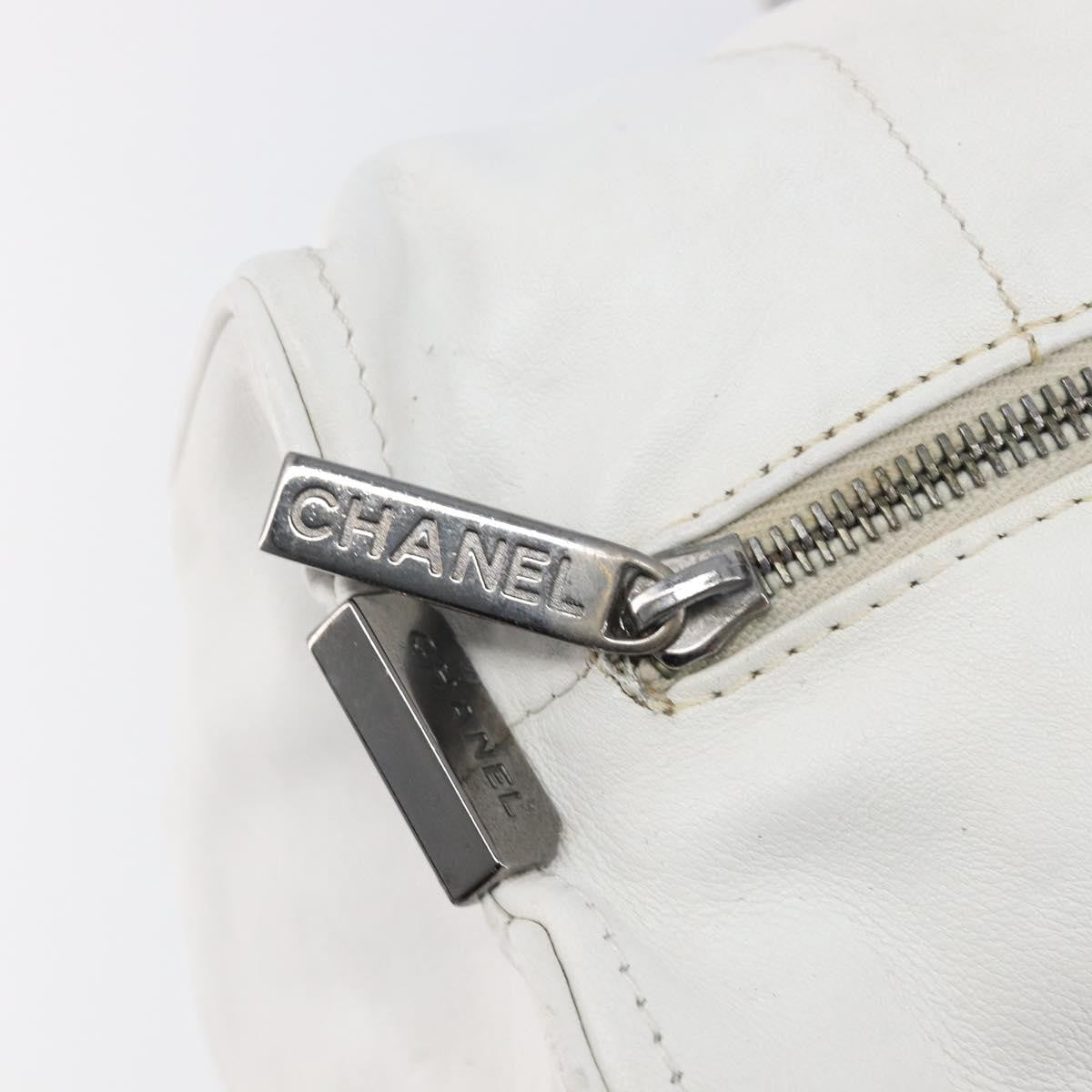 Chanel Square Stitch Cc Boston Quilted Leather White Leather Handbag (Pre-Owned)