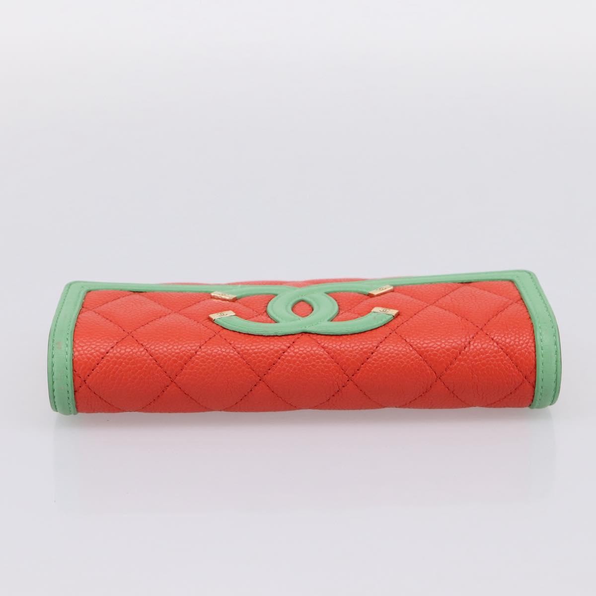 Chanel Filigree Flap Quilted Caviar Red Leather Wallets Accessory (Pre-Owned)