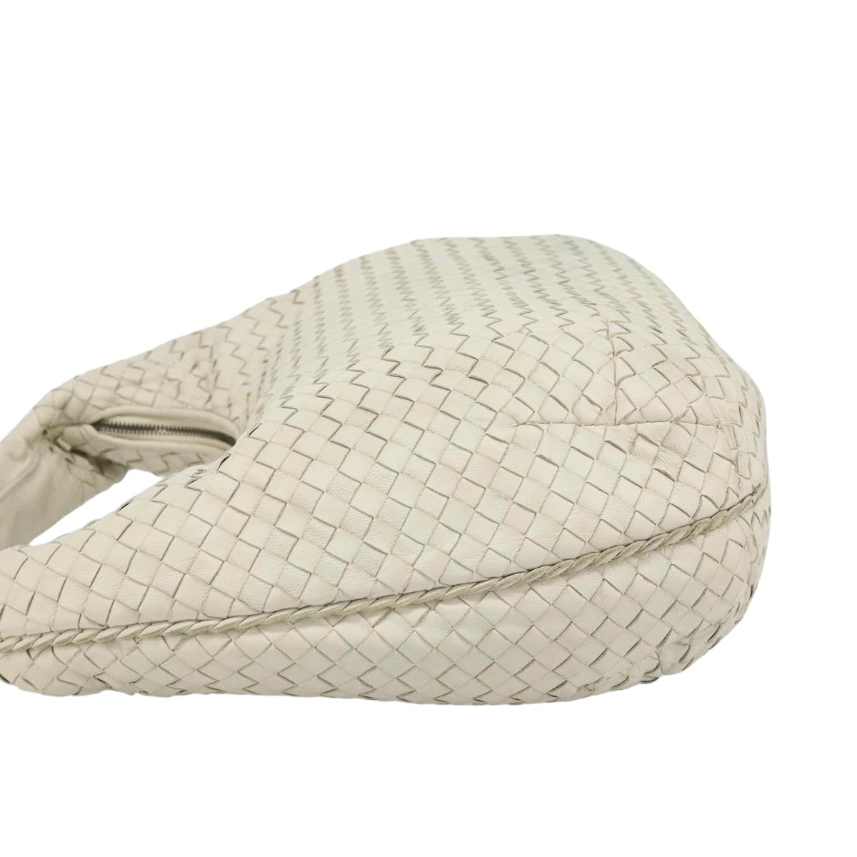 Bottega Veneta Zip Hobo Leather With Intrecciato White Leather Shoulder Bag Bag (Pre-Owned)