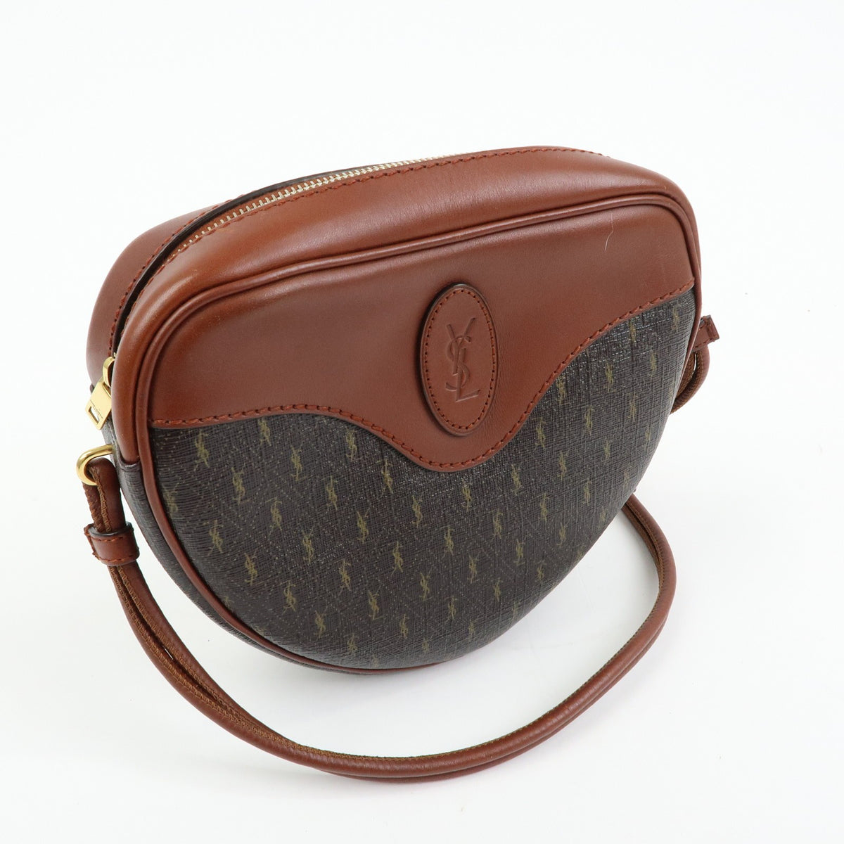Saint Laurent Le Monogramme Coeur Monogram All Over Coated Canvas And Leather Brown Canvas Handbag (Pre-Owned)