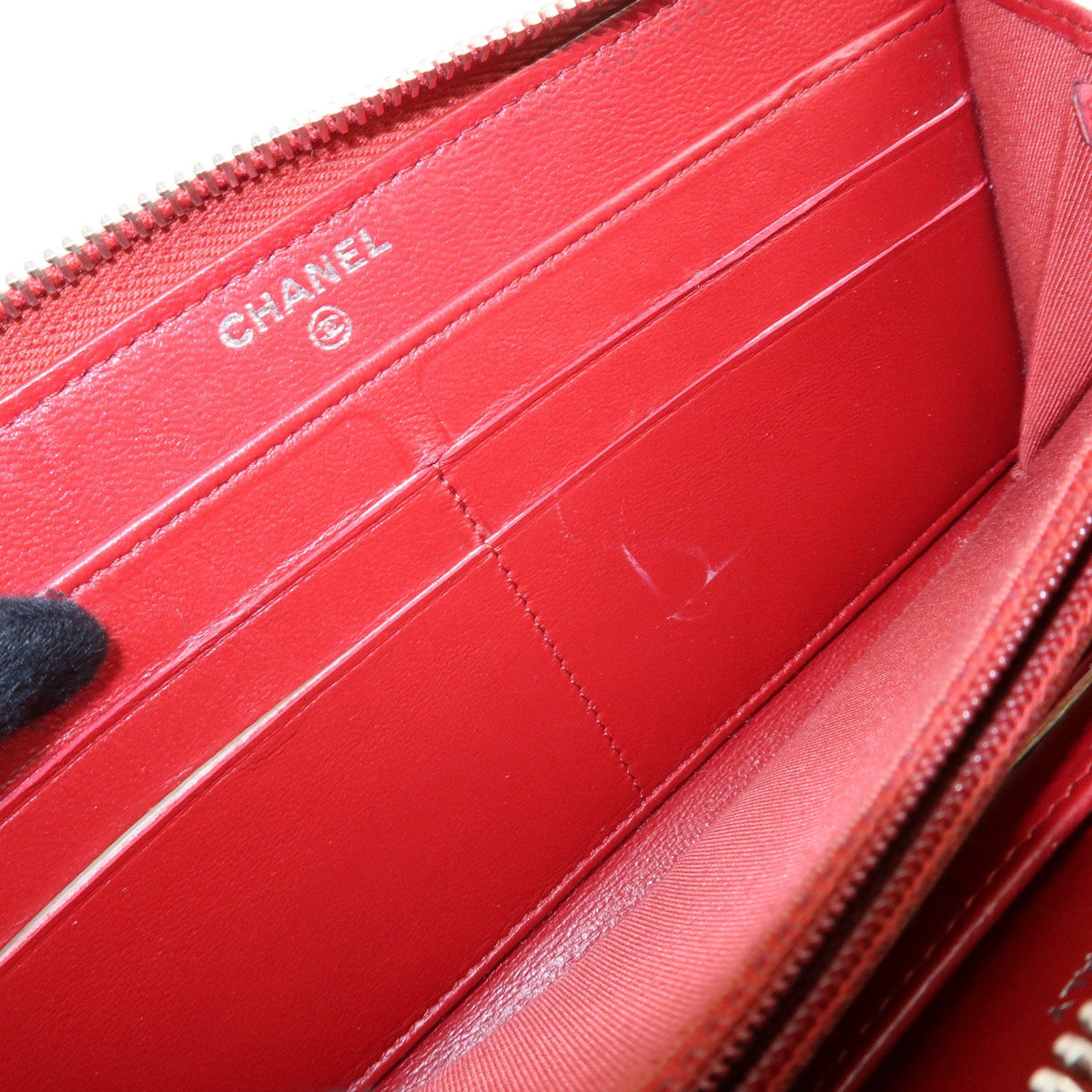 Chanel Zip Around Quilted Lambskin Red Leather Wallets Accessory (Pre-Owned)