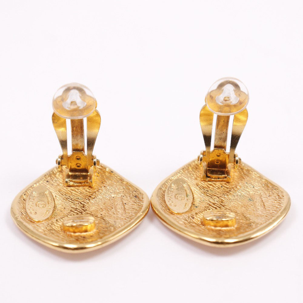 Chanel Cc Rhombus Clip-On Metal Gold Gold_Plated Earrings Jewelry (Pre-Owned)