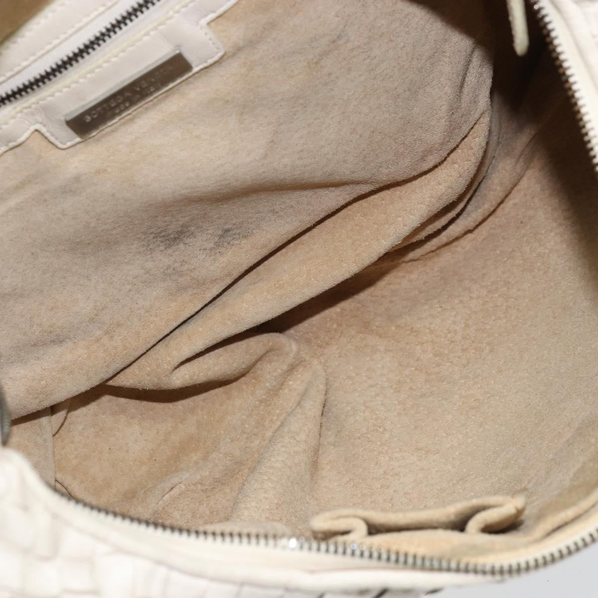 Bottega Veneta Zip Hobo Leather With Intrecciato White Leather Shoulder Bag Bag (Pre-Owned)