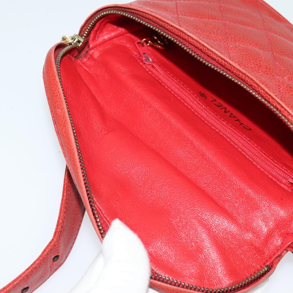 Chanel Vintage Zip Belt Quilted Caviar Red Leather Shoulder Bag Bag (Pre-Owned)