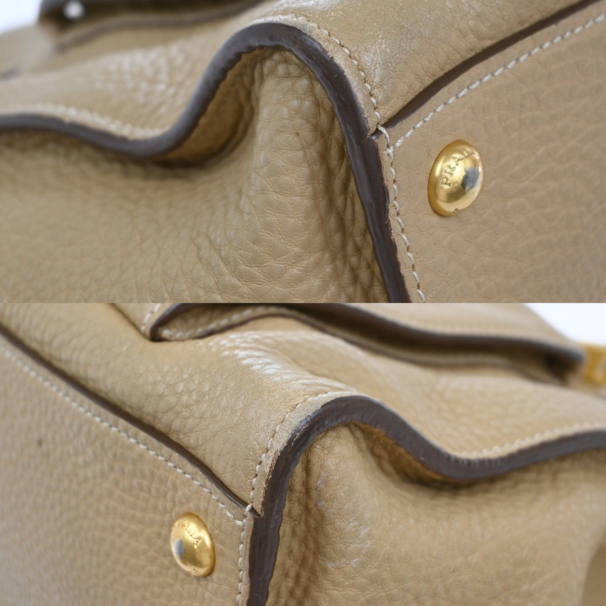 Prada Front Pocket Wing Convertible Vitello Daino Beige Leather Tote Bag Bag (Pre-Owned)